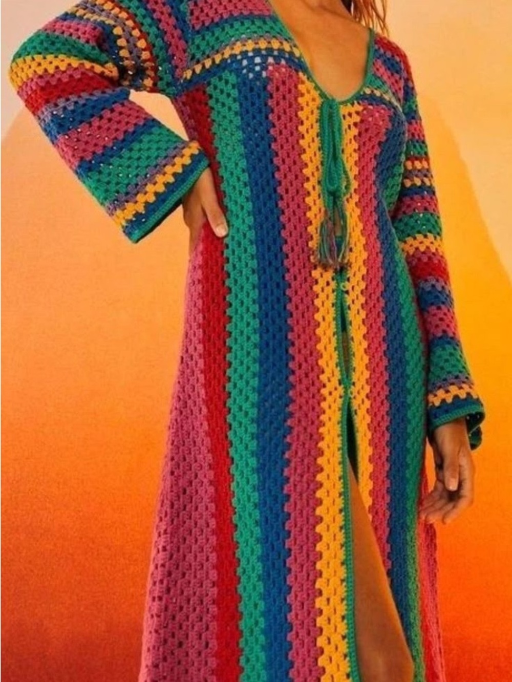 Farm Rio Stripes Crochet Midi Cover Up - Picture 5 of 5